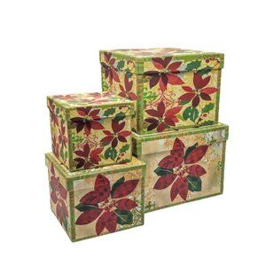 Lindy Bowman Set of 4 Nested Holiday Poinsettia Boxes